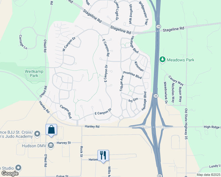 map of restaurants, bars, coffee shops, grocery stores, and more near 74 Springhill Bay in Hudson