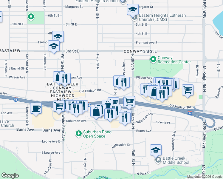 map of restaurants, bars, coffee shops, grocery stores, and more near 395 Luella Street North in Saint Paul