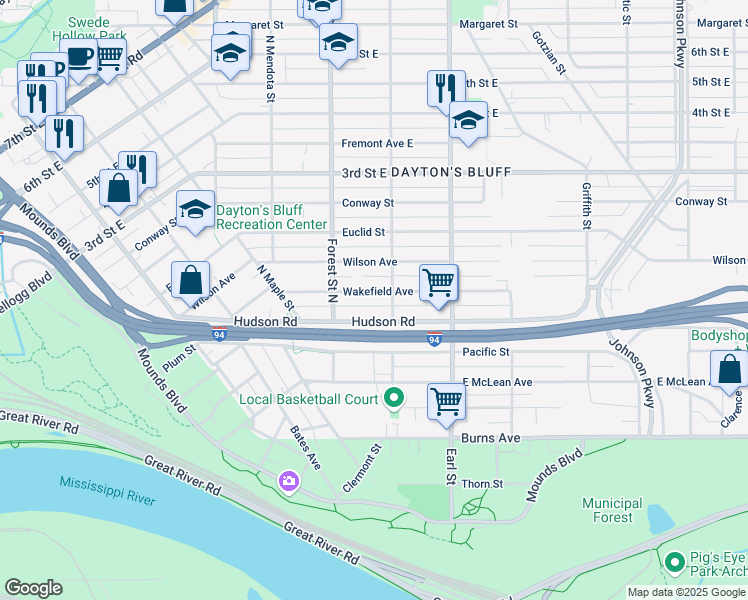map of restaurants, bars, coffee shops, grocery stores, and more near 995 Wakefield Avenue in Saint Paul