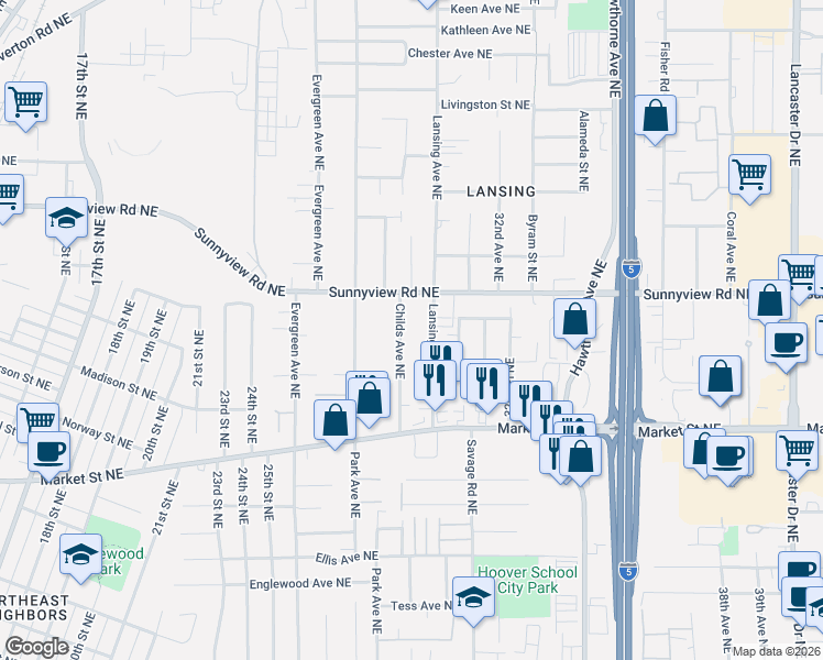 map of restaurants, bars, coffee shops, grocery stores, and more near 1986 Childs Avenue Northeast in Salem