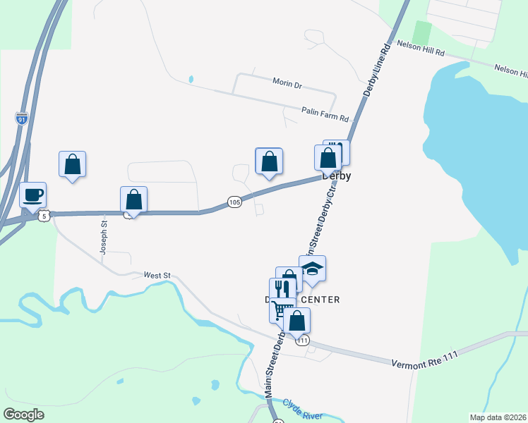 map of restaurants, bars, coffee shops, grocery stores, and more near 3351 U.S. 5 in Derby