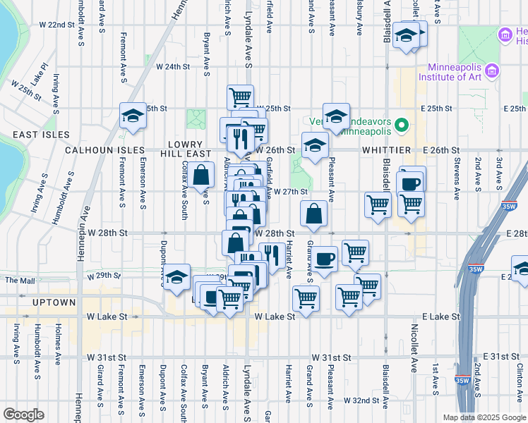 map of restaurants, bars, coffee shops, grocery stores, and more near 519 West 27th Street in Minneapolis