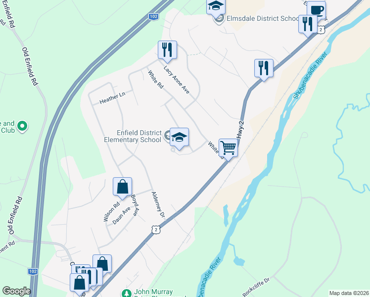map of restaurants, bars, coffee shops, grocery stores, and more near 7 Bona Crescent in Elmsdale