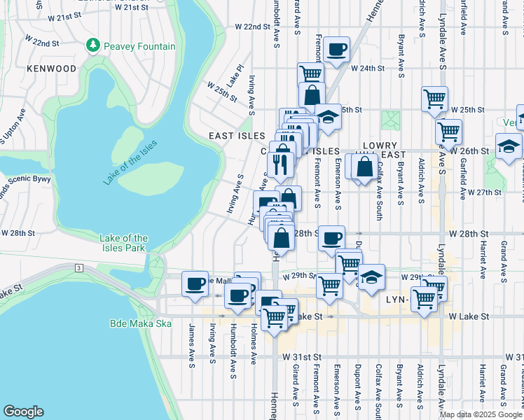 map of restaurants, bars, coffee shops, grocery stores, and more near 1419 West 27th Street in Minneapolis