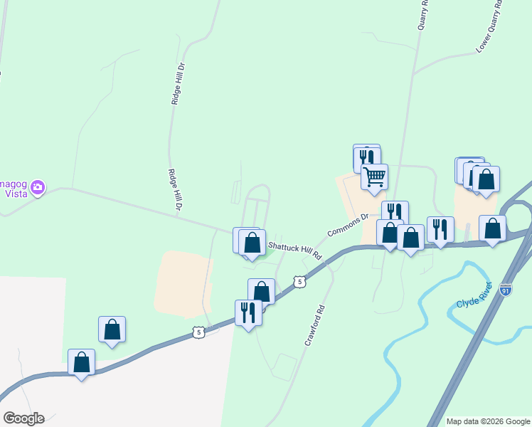 map of restaurants, bars, coffee shops, grocery stores, and more near 178 Shattuck Hill Road in Derby