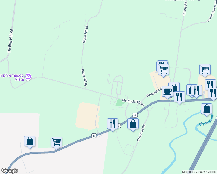 map of restaurants, bars, coffee shops, grocery stores, and more near 292 Shattuck Hill Road in Newport