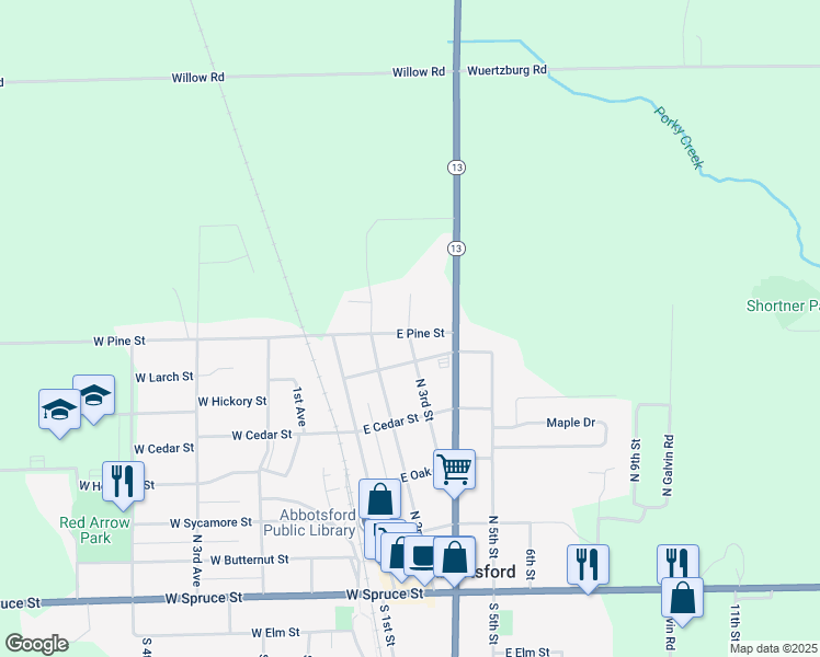 map of restaurants, bars, coffee shops, grocery stores, and more near 600 North 3rd Street in Abbotsford