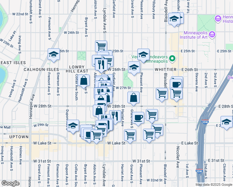 map of restaurants, bars, coffee shops, grocery stores, and more near 519 West 27th Street in Minneapolis
