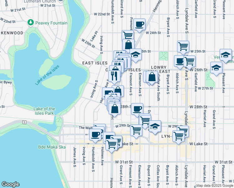 map of restaurants, bars, coffee shops, grocery stores, and more near 1325 West 27th Street in Minneapolis