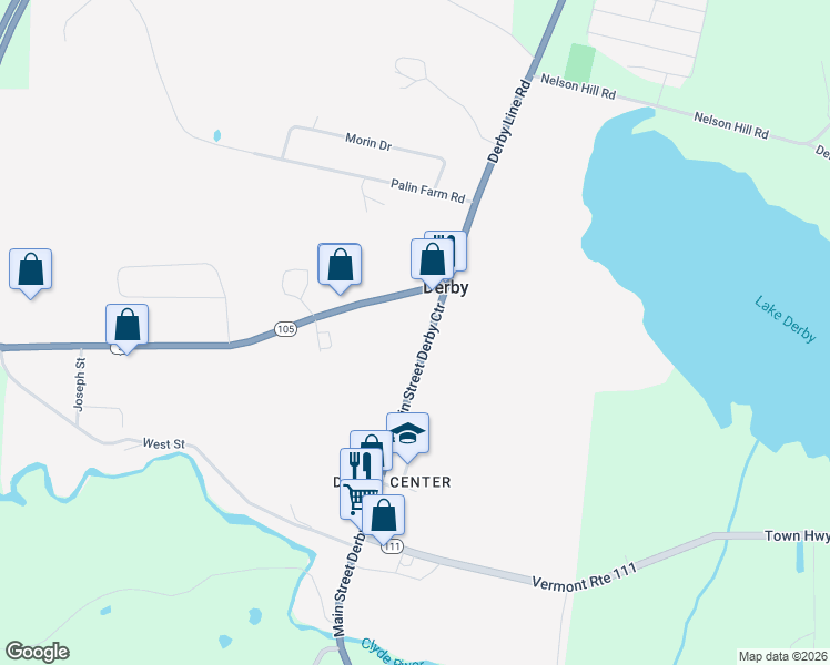 map of restaurants, bars, coffee shops, grocery stores, and more near 26 Main Street in Derby