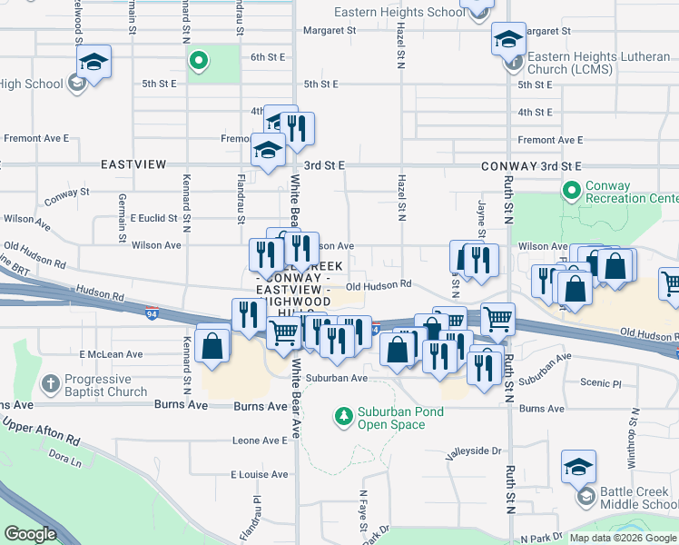 map of restaurants, bars, coffee shops, grocery stores, and more near 395 Van Dyke Street in Saint Paul