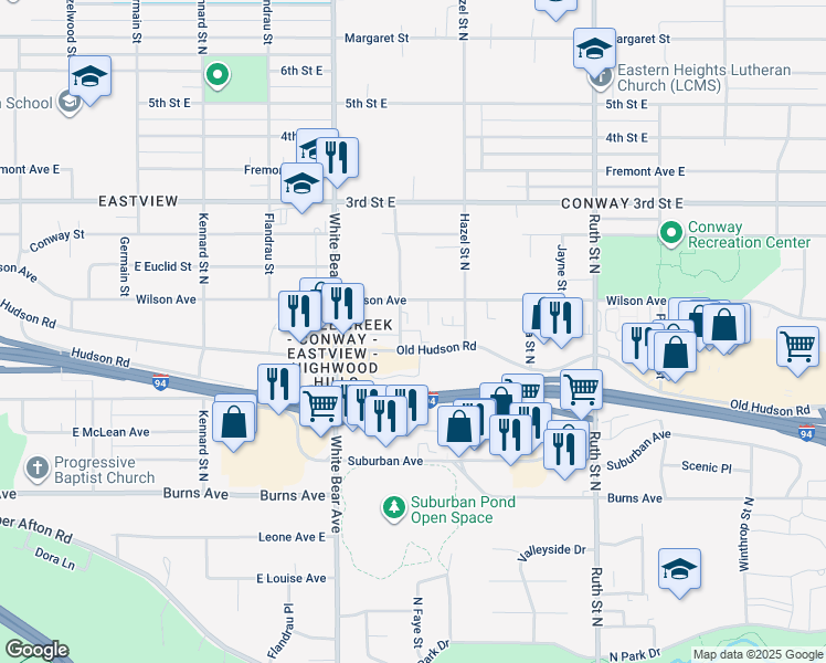 map of restaurants, bars, coffee shops, grocery stores, and more near 405 Van Dyke Street in Saint Paul