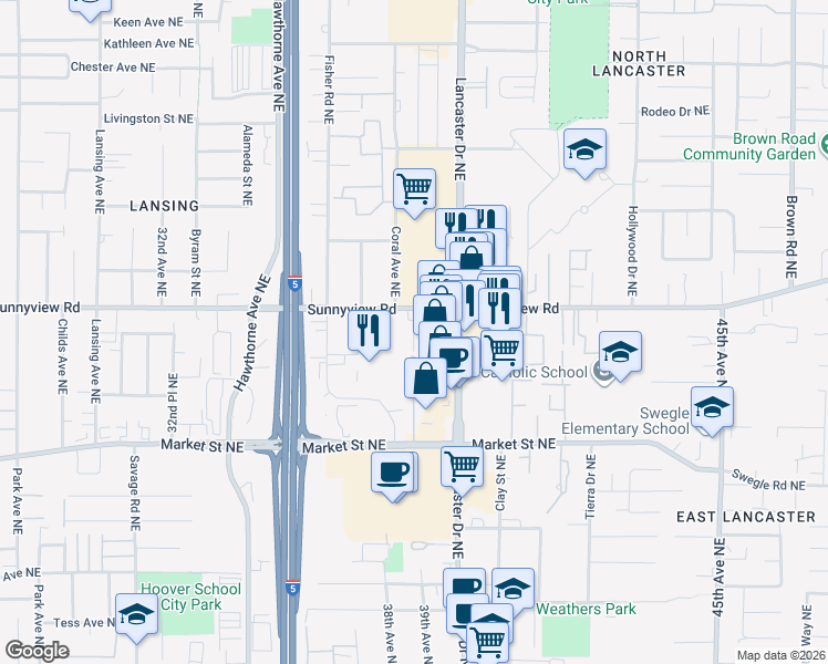 map of restaurants, bars, coffee shops, grocery stores, and more near 1941 Lancaster Drive Northeast in Salem