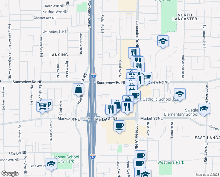 map of restaurants, bars, coffee shops, grocery stores, and more near 1975 Sizemore Drive Northeast in Salem