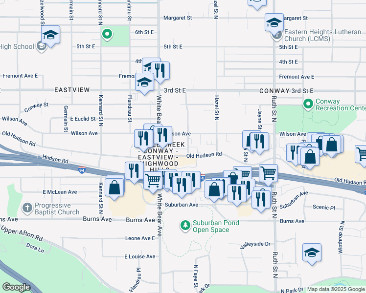 map of restaurants, bars, coffee shops, grocery stores, and more near 405 Van Dyke Street in Saint Paul