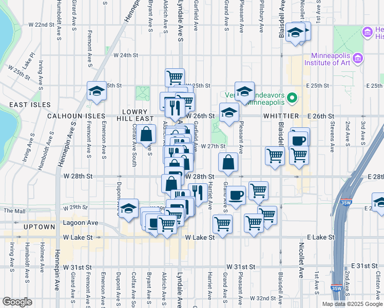 map of restaurants, bars, coffee shops, grocery stores, and more near 519 West 27th Street in Minneapolis