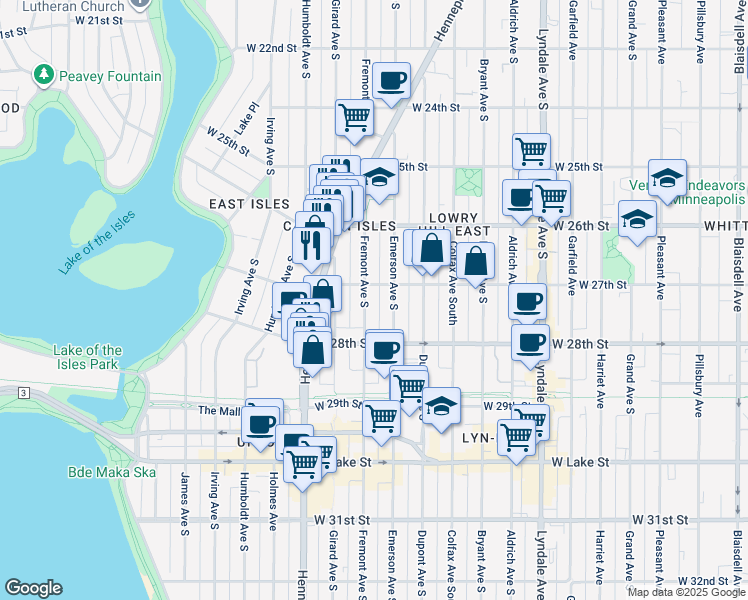 map of restaurants, bars, coffee shops, grocery stores, and more near in Minneapolis