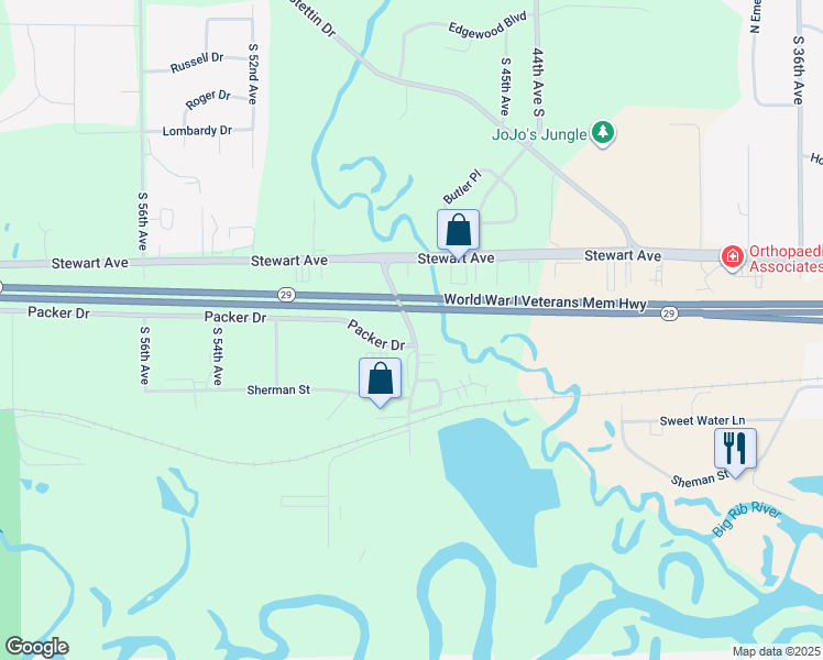 map of restaurants, bars, coffee shops, grocery stores, and more near 809 South 48th Avenue in Wausau