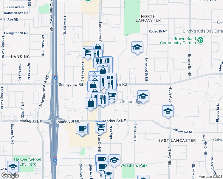 map of restaurants, bars, coffee shops, grocery stores, and more near 1970 Lancaster Drive Northeast in Salem