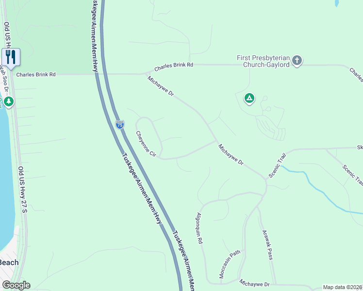 map of restaurants, bars, coffee shops, grocery stores, and more near 98-100 Cheyenne Circle in Gaylord