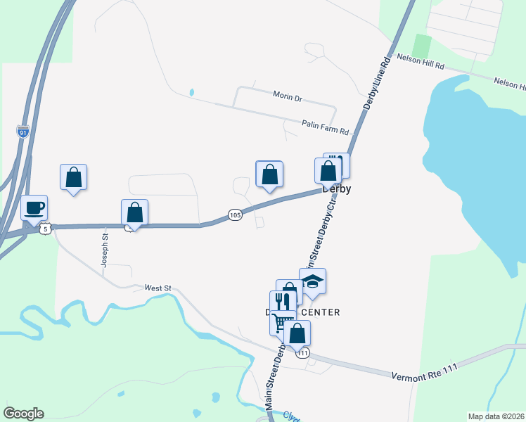 map of restaurants, bars, coffee shops, grocery stores, and more near 3351 U.S. 5 in Derby