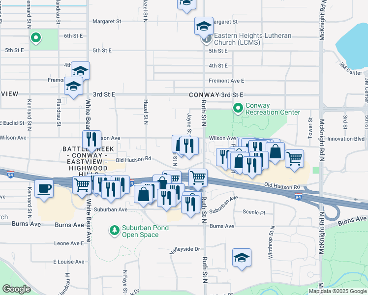 map of restaurants, bars, coffee shops, grocery stores, and more near 1994 Wilson Avenue in Saint Paul