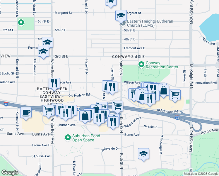 map of restaurants, bars, coffee shops, grocery stores, and more near 1994 Wilson Avenue in Saint Paul