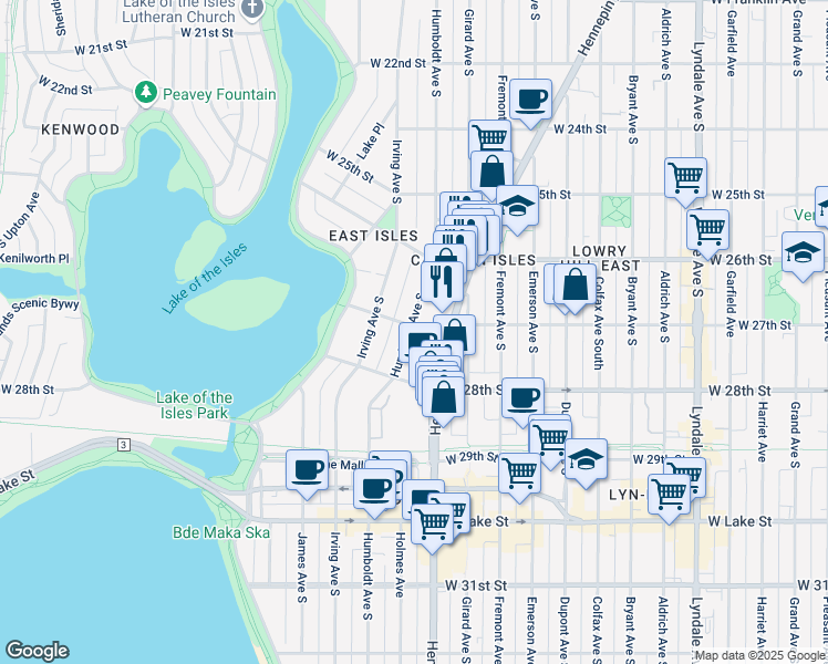 map of restaurants, bars, coffee shops, grocery stores, and more near 1419 West 27th Street in Minneapolis