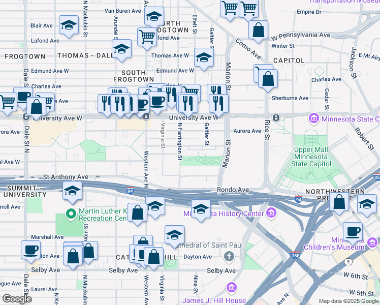 map of restaurants, bars, coffee shops, grocery stores, and more near 300 West Fuller Avenue in Saint Paul