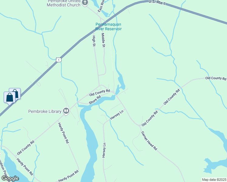 map of restaurants, bars, coffee shops, grocery stores, and more near 83 Front Street in Pembroke