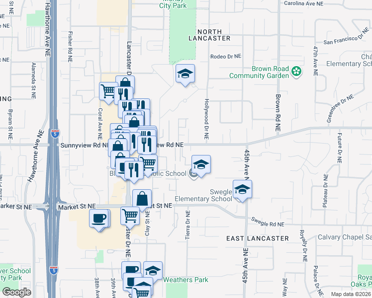 map of restaurants, bars, coffee shops, grocery stores, and more near 4200 Sunnyview Road Northeast in Salem