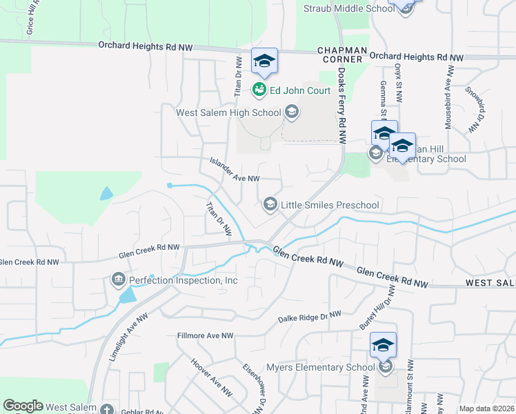 map of restaurants, bars, coffee shops, grocery stores, and more near 2570 Ptarmigan Street Northwest in Salem