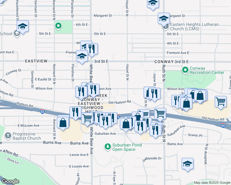 map of restaurants, bars, coffee shops, grocery stores, and more near 405 Van Dyke Street in Saint Paul