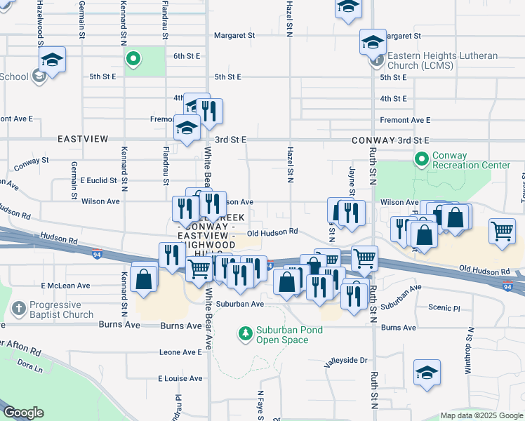 map of restaurants, bars, coffee shops, grocery stores, and more near 405 Van Dyke Street in Saint Paul