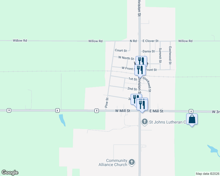 map of restaurants, bars, coffee shops, grocery stores, and more near 409 2nd Street in Withee