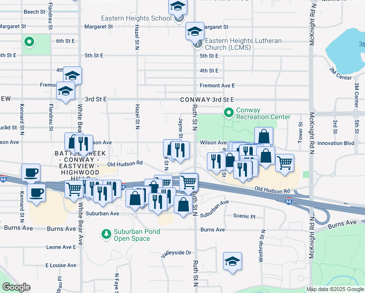 map of restaurants, bars, coffee shops, grocery stores, and more near 1994 Wilson Avenue in Saint Paul