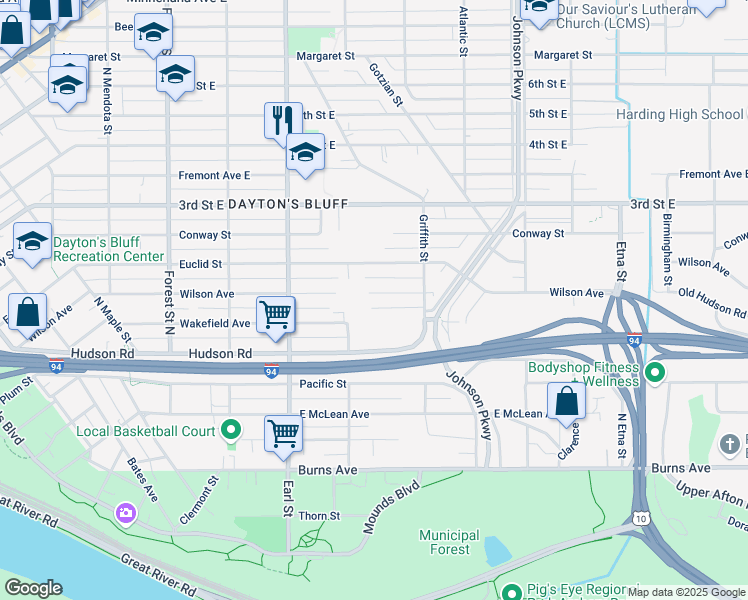map of restaurants, bars, coffee shops, grocery stores, and more near 1146 Wilson Avenue in Saint Paul