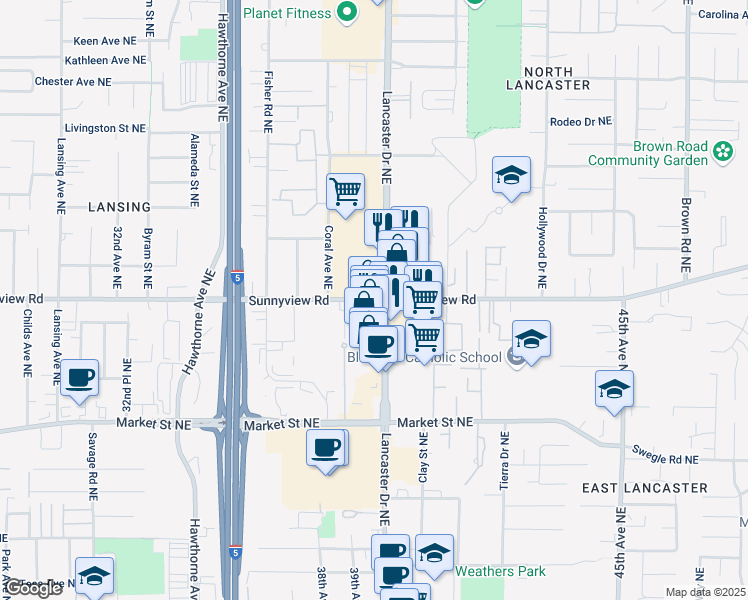 map of restaurants, bars, coffee shops, grocery stores, and more near 3930 Sunnyview Road Northeast in Salem