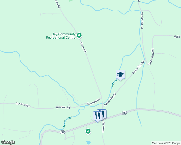 map of restaurants, bars, coffee shops, grocery stores, and more near 1901 Cross Road in Jay