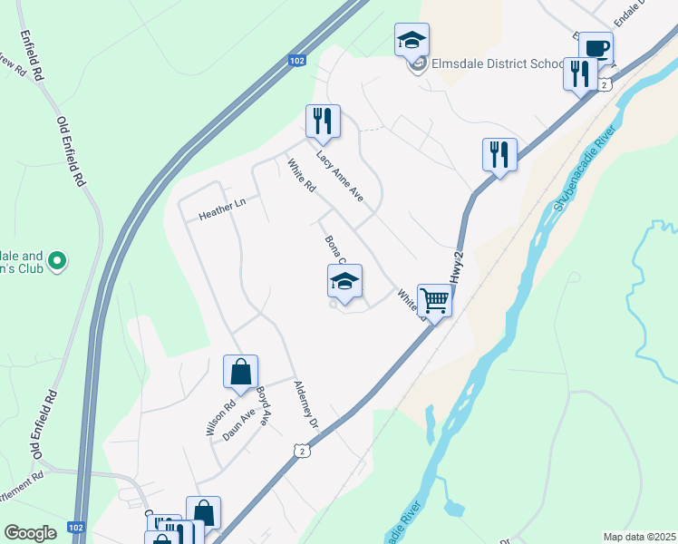 map of restaurants, bars, coffee shops, grocery stores, and more near 29 Bona Crescent in Elmsdale