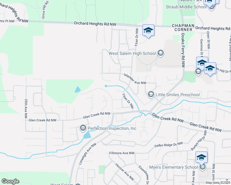 map of restaurants, bars, coffee shops, grocery stores, and more near 2815 Round Tree Avenue Northwest in Salem