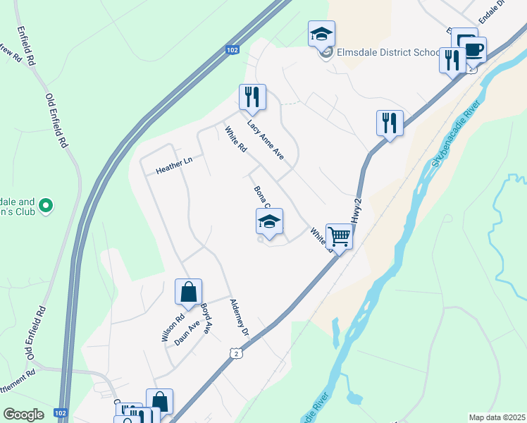 map of restaurants, bars, coffee shops, grocery stores, and more near 31 Bona Crescent in Elmsdale