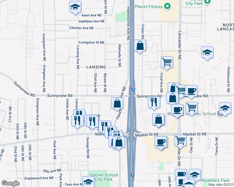 map of restaurants, bars, coffee shops, grocery stores, and more near 2080 Debbie Way Northeast in Salem