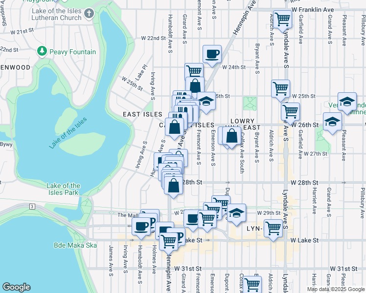 map of restaurants, bars, coffee shops, grocery stores, and more near 1325 West 27th Street in Minneapolis