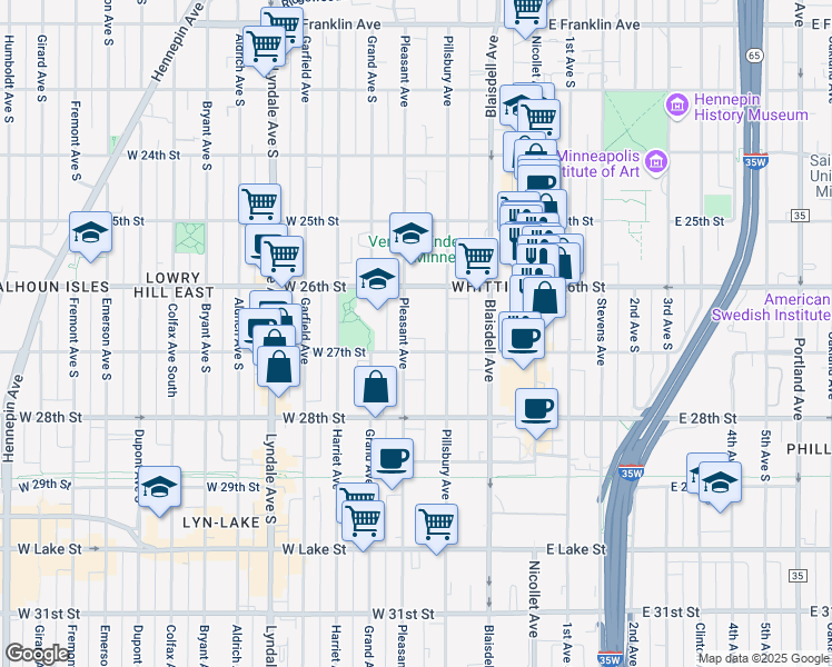 map of restaurants, bars, coffee shops, grocery stores, and more near in Minneapolis