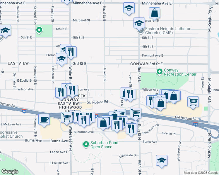 map of restaurants, bars, coffee shops, grocery stores, and more near 1935 Wilson Avenue in Saint Paul
