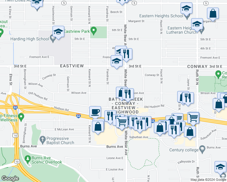 map of restaurants, bars, coffee shops, grocery stores, and more near 1737 Wilson Avenue in Saint Paul