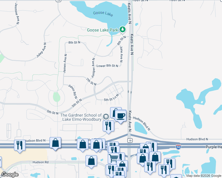 map of restaurants, bars, coffee shops, grocery stores, and more near 9918 7th Street North in Lake Elmo