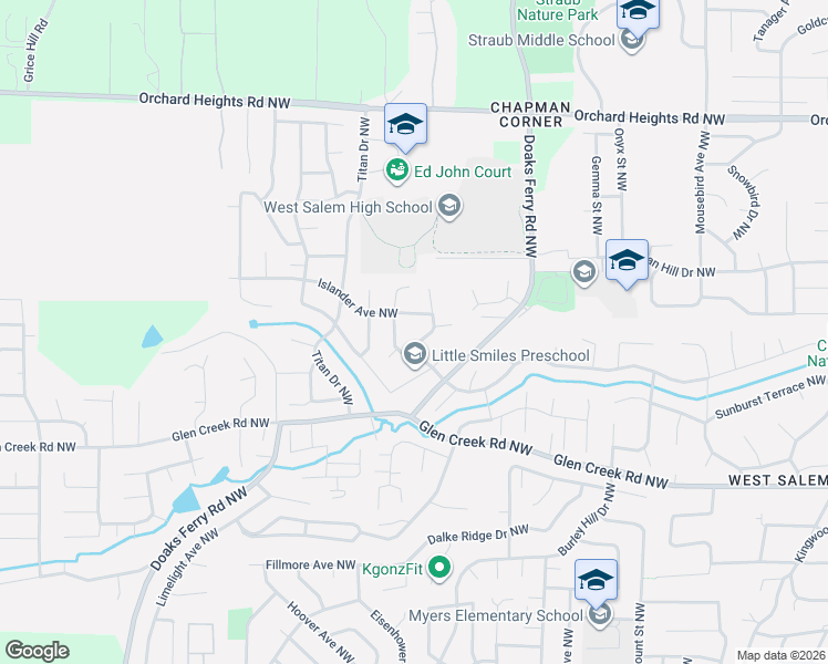 map of restaurants, bars, coffee shops, grocery stores, and more near 2547 Islander Avenue Northwest in Salem