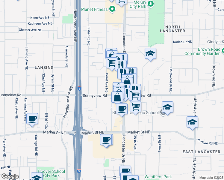 map of restaurants, bars, coffee shops, grocery stores, and more near 2085 39th Avenue Northeast in Salem